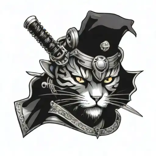 Cat Samurai Cyberpunk In Battle