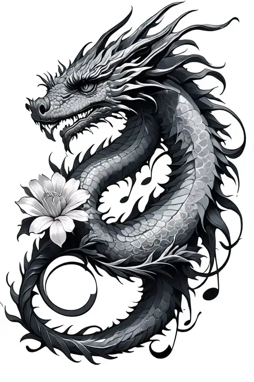 Dragon Music Note Flower Intertwined