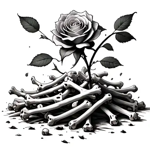 A Falling Rose Onto A Pile Of Bones