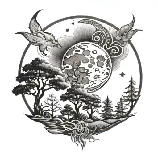 Moon Sun Ginie Forest Scene