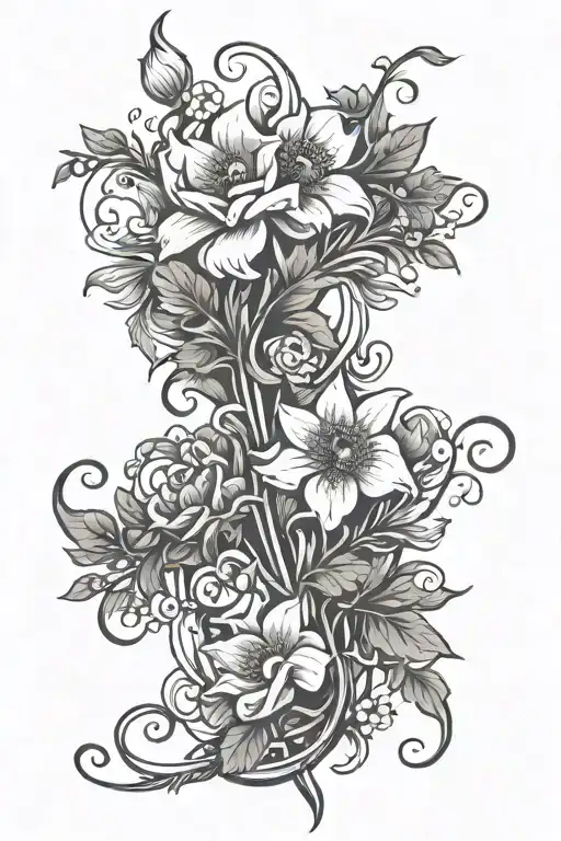 July And June Birth Flower Vines Wrapped Round