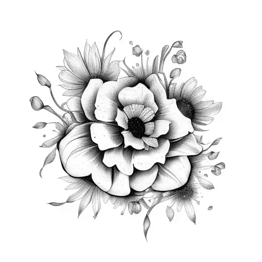 Birth Flowers For October May And February In A Bouquet Black And White Outlines