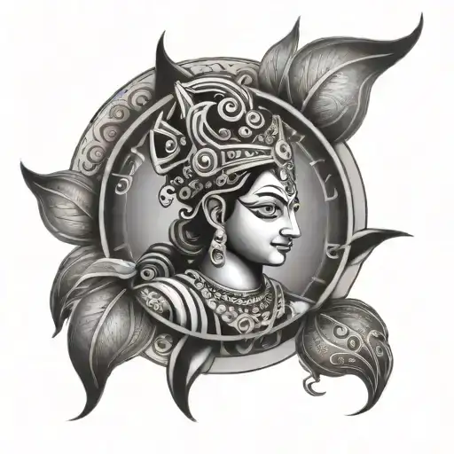 Krishna With Karma Chakra Symbol Surrounded