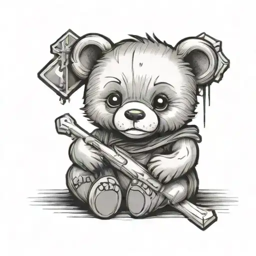 Cute Bear Sitting Holding A Cross