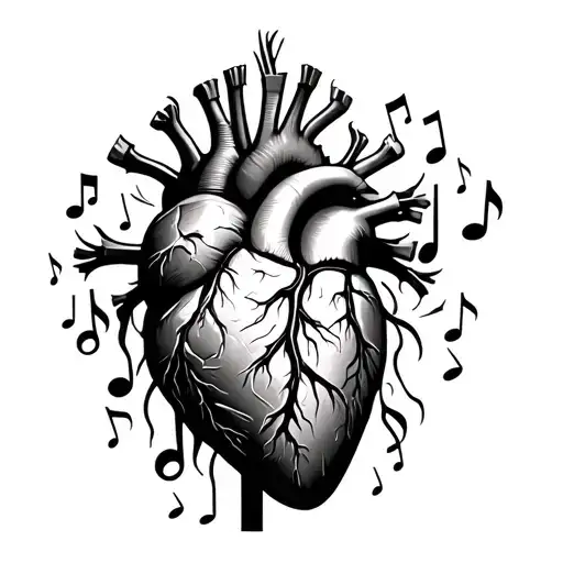 A Human Heart Half Mechanical Heat With Music Notes Coming Out