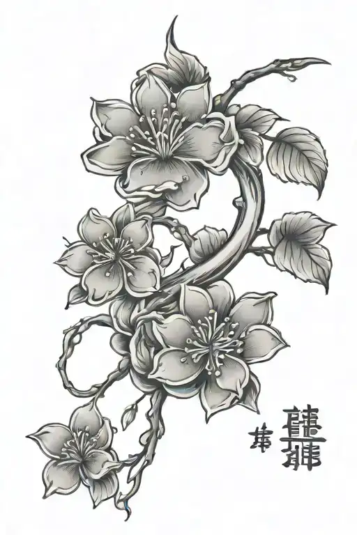 Love And Mother Written In Japanese With Cherry Blossoms Intertwined