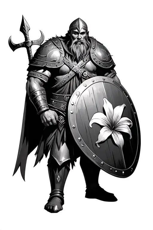 Viking Warrior Holding A Shield Adorned With Lilys