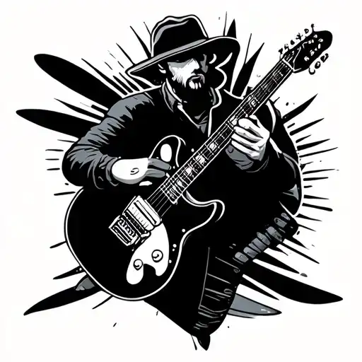 Guitar And Surfing Holding Mug Of Coffee