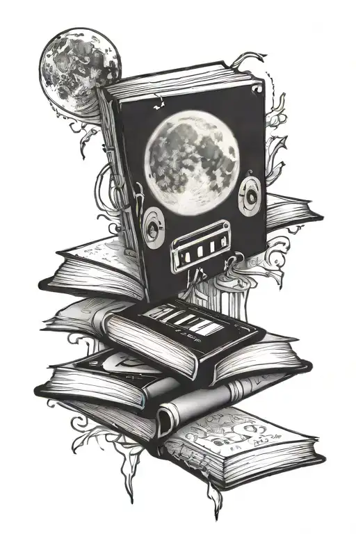 Cassette Tapes And Books And A Moon