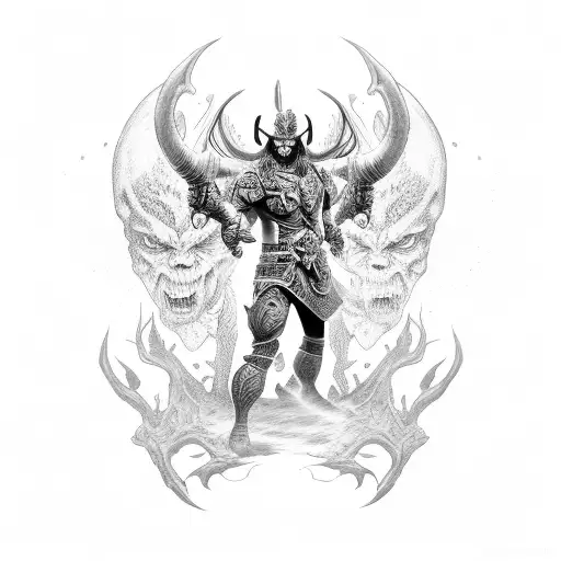 Demon Warrior Holding Beautiful Woman