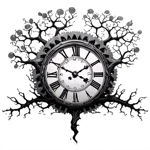 Clock Gears Morphing Into Branches Of The Tree Of Life