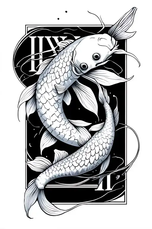 Koi Fish Swimming Around Roman Numerals Surrounded
