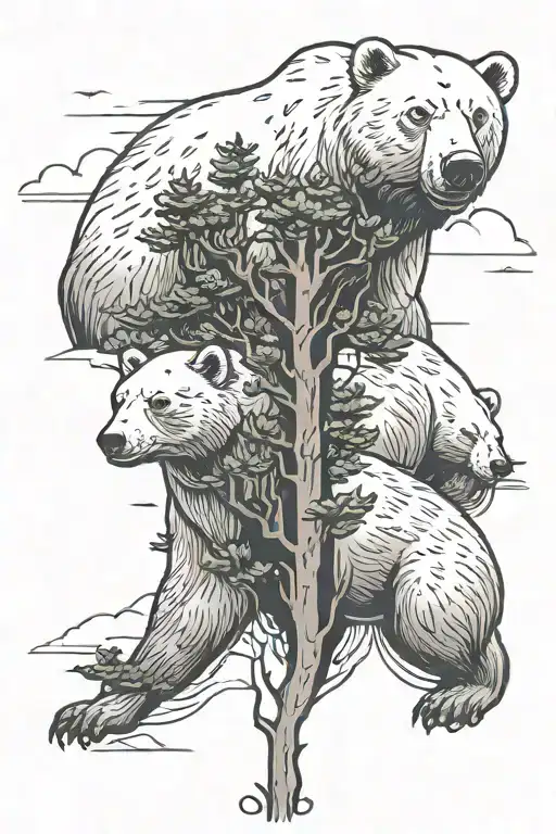 Pine Tree Polar Bear Humans Floating