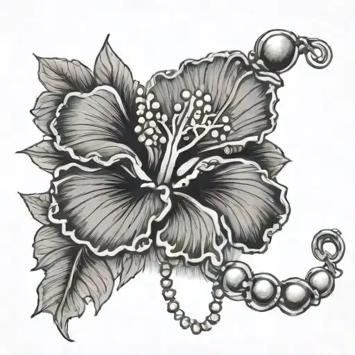 Hibiscus Flower With Rosary Wrapped Loosely