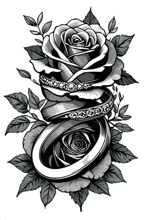 Wrist Tattoo With Wedding Ring And Roses