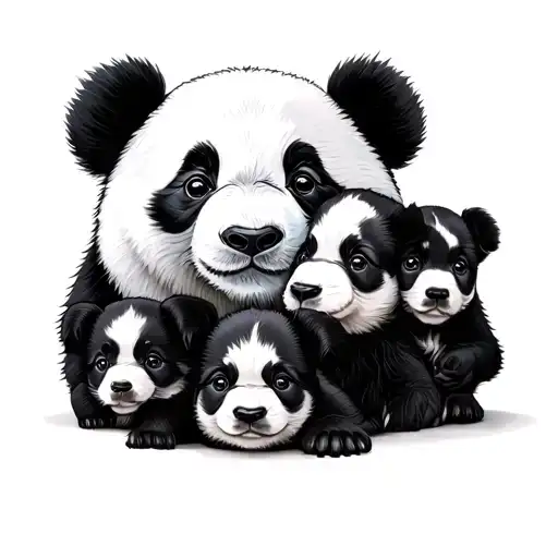 Panda With Four Face Puppies
