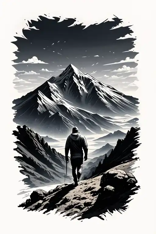 Man Walking Towards Mountain