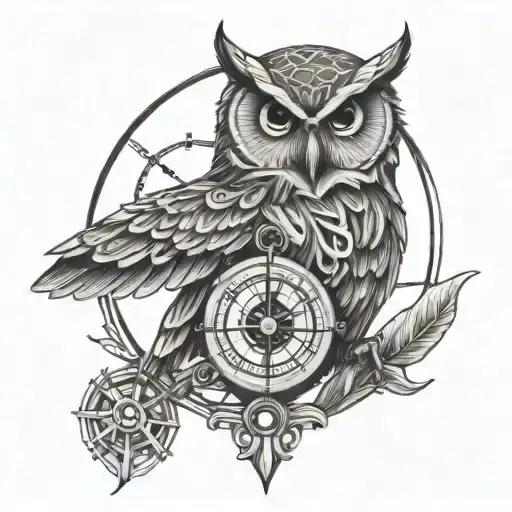 Owl With A Compass Intertwined