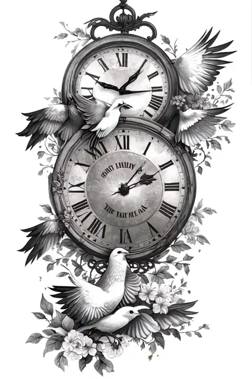 One Big Clock With Three Different Birth Dates With 3 Doves