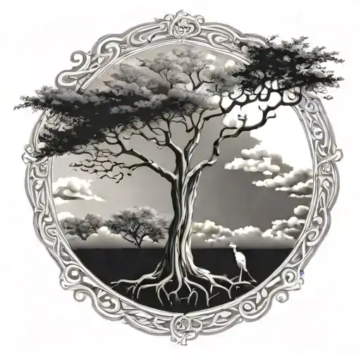 Back Tree Of Life In Heavenly Background Angels
