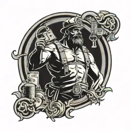 A Blue Collar Worker Silhouette With A Halo Of Money And A God Symbol Above