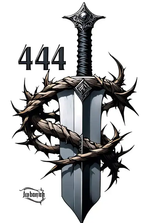 Number 444 Going Down A Sword With Thorns Wrapped Around