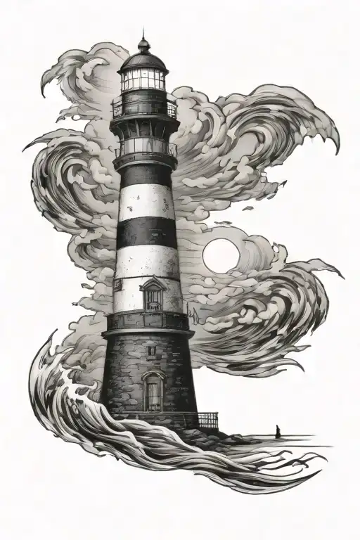 Lighthouse Around Water With Lighting At The Side