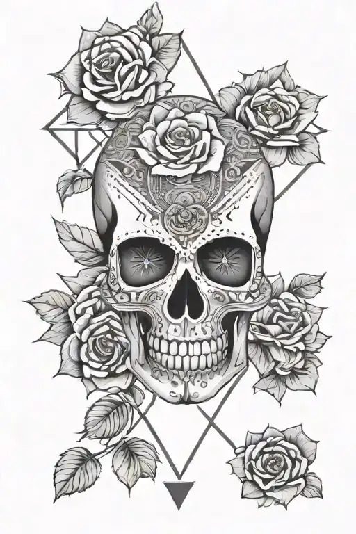 Geometric Mandala Skull Surrounded By Mandala Patterns With Roses