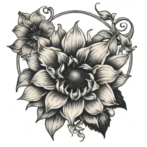 Delicate Orchid Wreath Surrounds A Bold Sunflower