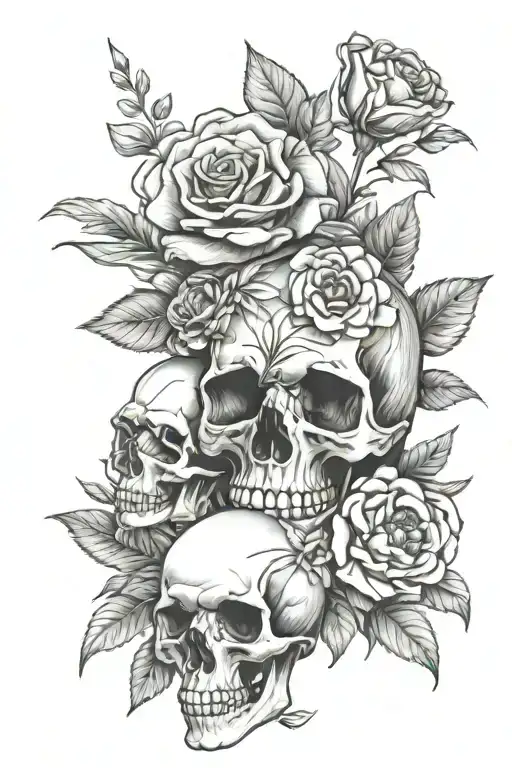 December And July Birth Flowers With Skull