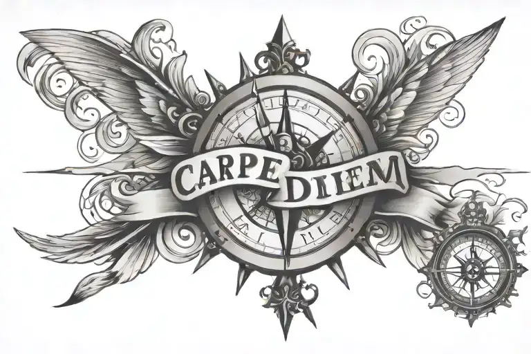 The Words Carpe Diem With Hour Glass And Compass