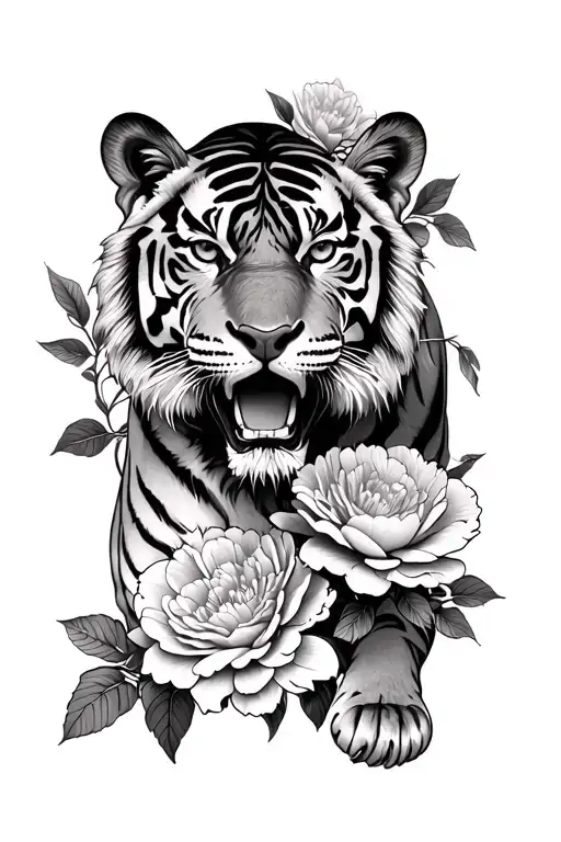 Tiger With Carnations