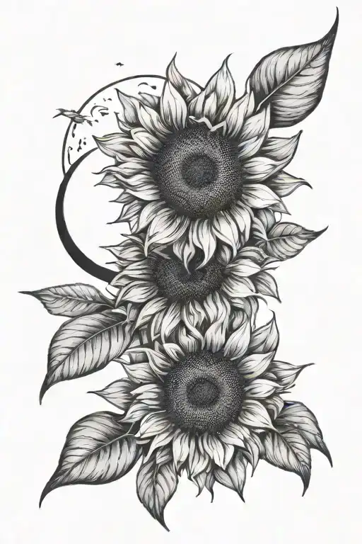 Sunflower And Moon Best Friends Fine Line
