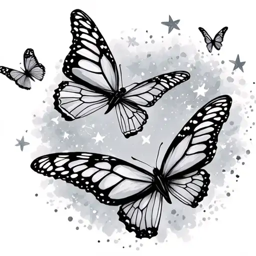 Little Stars And Butterflys Flying