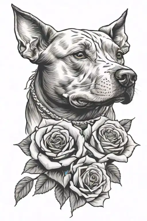 Roses And Pitbull Dog