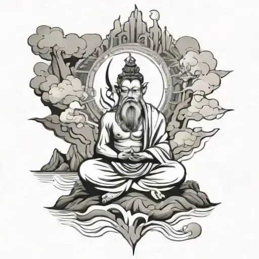 Abstract Representation Of Saint Yak Meditating In A Serene Landscape