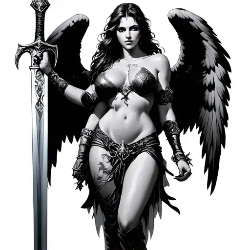 Large Breasted Warrior Angel Sexy With Sword