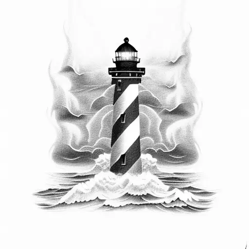 Lighthouse Ship At Stormy Sea