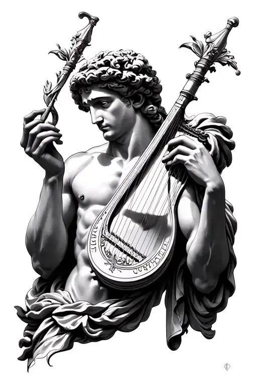 Realism Style On The Outer Forearm Of Greek God Apollo Playing The Lyre