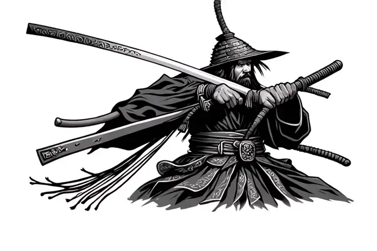 Samurai Holding Katana With Tassels