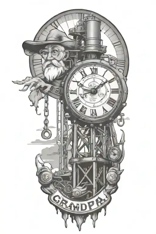 Drilling Rig With Clock And The Name Grandpa