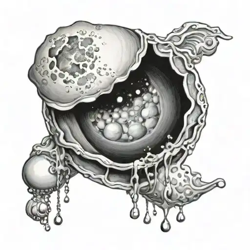 A Clam Shell Opening To Reveal A Pearl-sized Moon With Moon Phase Bubbles Around The Shell