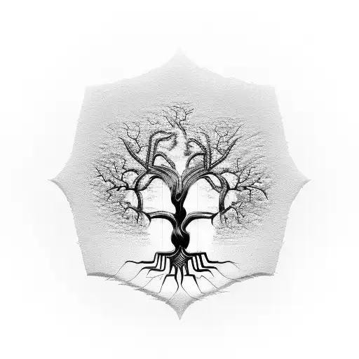 Abstract Tree Of Life Inside A Melting Rectangular Clock