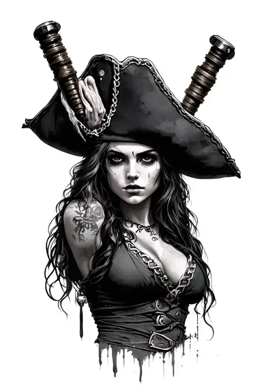 Female Pirate Realistic Grungy Portrait Gun