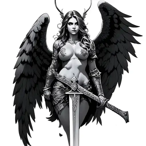 Large Breasted Warrior Angel Sexy With Sword