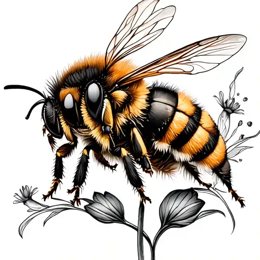 A Bee Getting Pollen And The Fowers Pedels Are Driffting Away