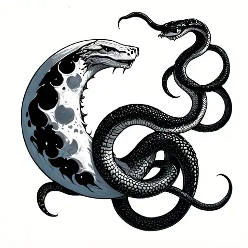 Moon And Snake Coiled Snake Intertwined