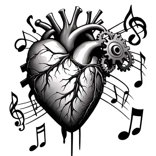A Human Heart With Gears And Music Notes Coming Out