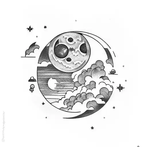 Moon And Night Themed Tattoo For Chest And Shoulder