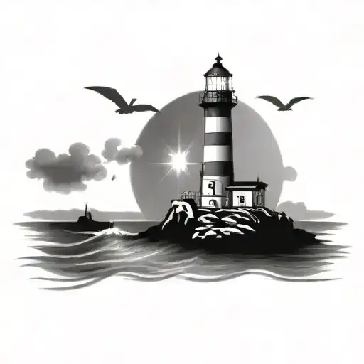 Lighthouse Around Water With Lighting At The Side